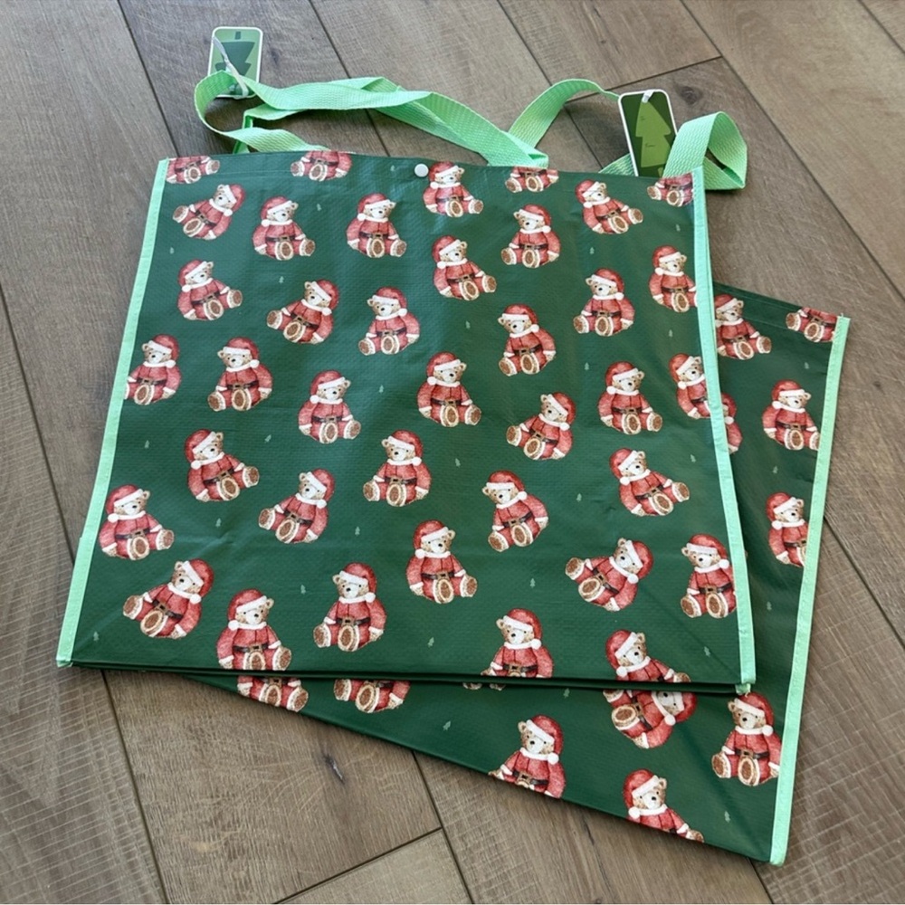 Homegoods TJMaxx Marshalls Christmas Teddy Bear
Print Tote Bags Set of 2 NWT